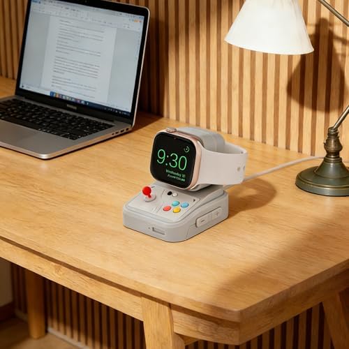 Side profile of Juubu retro arcade watch stand for desk
