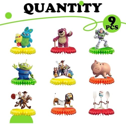 Close up of Woody and Buzz Lightyear honeycomb table decoration