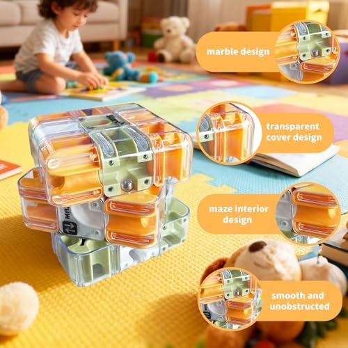 Transparent 3D maze puzzle cube demonstrating design
