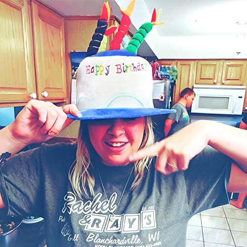 Novelty Place Blue Plush Happy Birthday Cake Hat fabric detail and embroidery