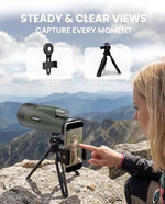 Full product kit of the URBANCOAST monocular including tripod smartphone holder and protective optical lenses