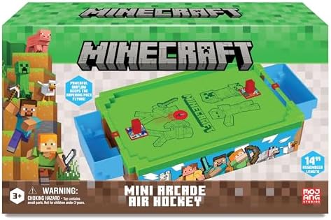 Side profile of fourteen inch mini air hockey game with built-in score tracking bar