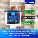 Packaging of Zarpax 10.5 ounce charcoal odor and dampness remover.