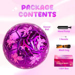 EVERICH TOY glitter unicorn soccer ball being inflated using the provided black manual air pump
