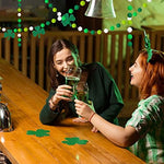 Festive St Patricks Day room setup featuring imported green and white hanging decorations