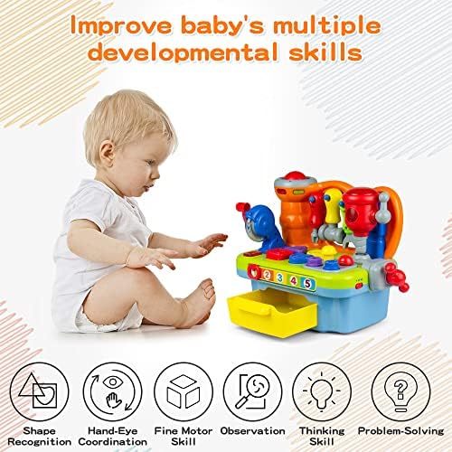 Toddler educational workbench toy with shape sorter blocks and matching slots