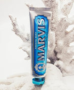 Marvis luxury Italian toothpaste tube showcasing the iconic apothecary design
