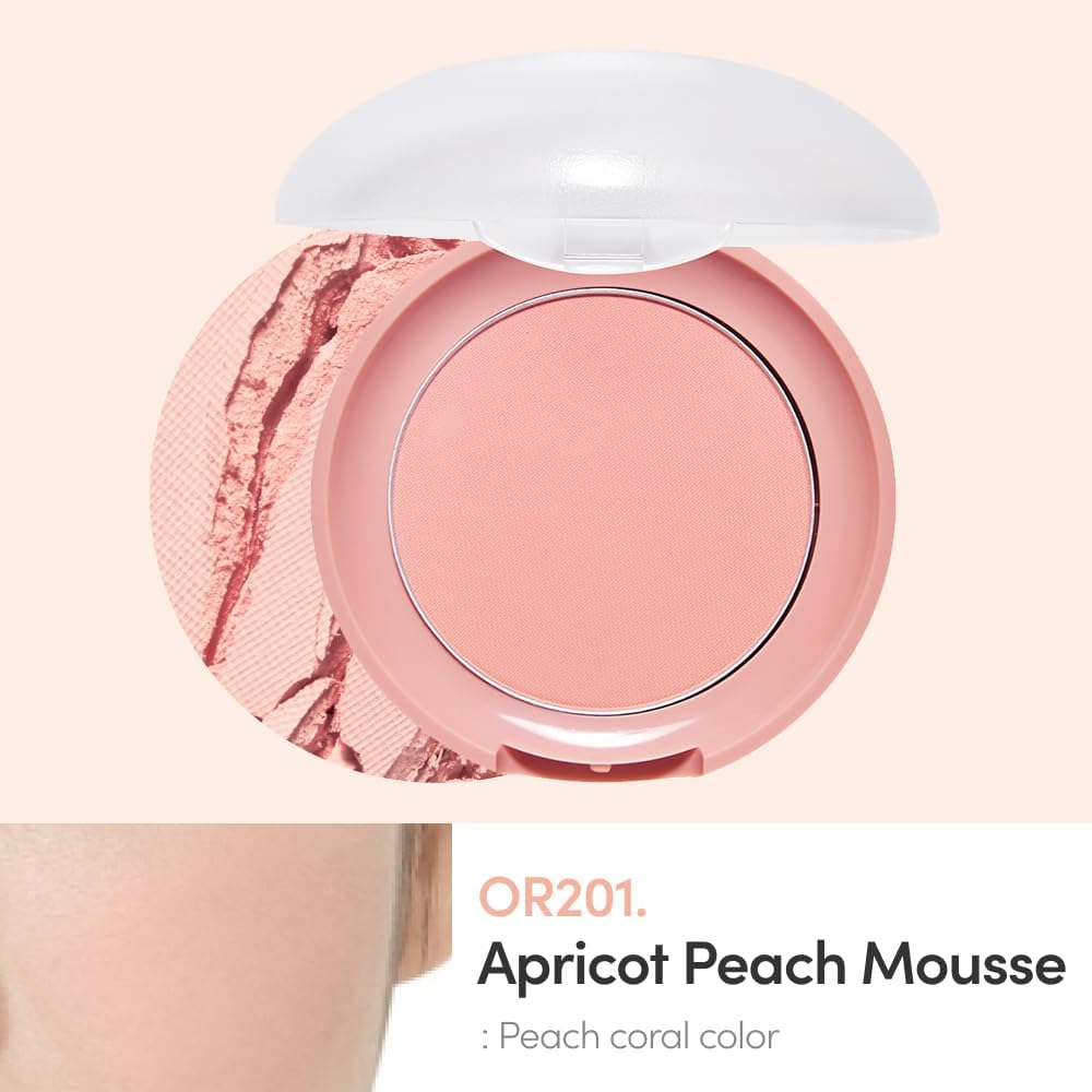 Korean matte finish blush in Apricot Peach Mousse shade for a natural youthful glow