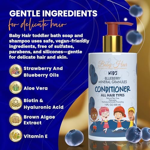 BABY HAIR - Blueberry Mineral Kids Hair Conditioner, Sulfate-Free Toddler Hair Conditioner, Hair Conditioner for Kids with Blueberry & Strawberry Oil, Aloe Vera, and Biotin, 10 fl.oz - Image 5