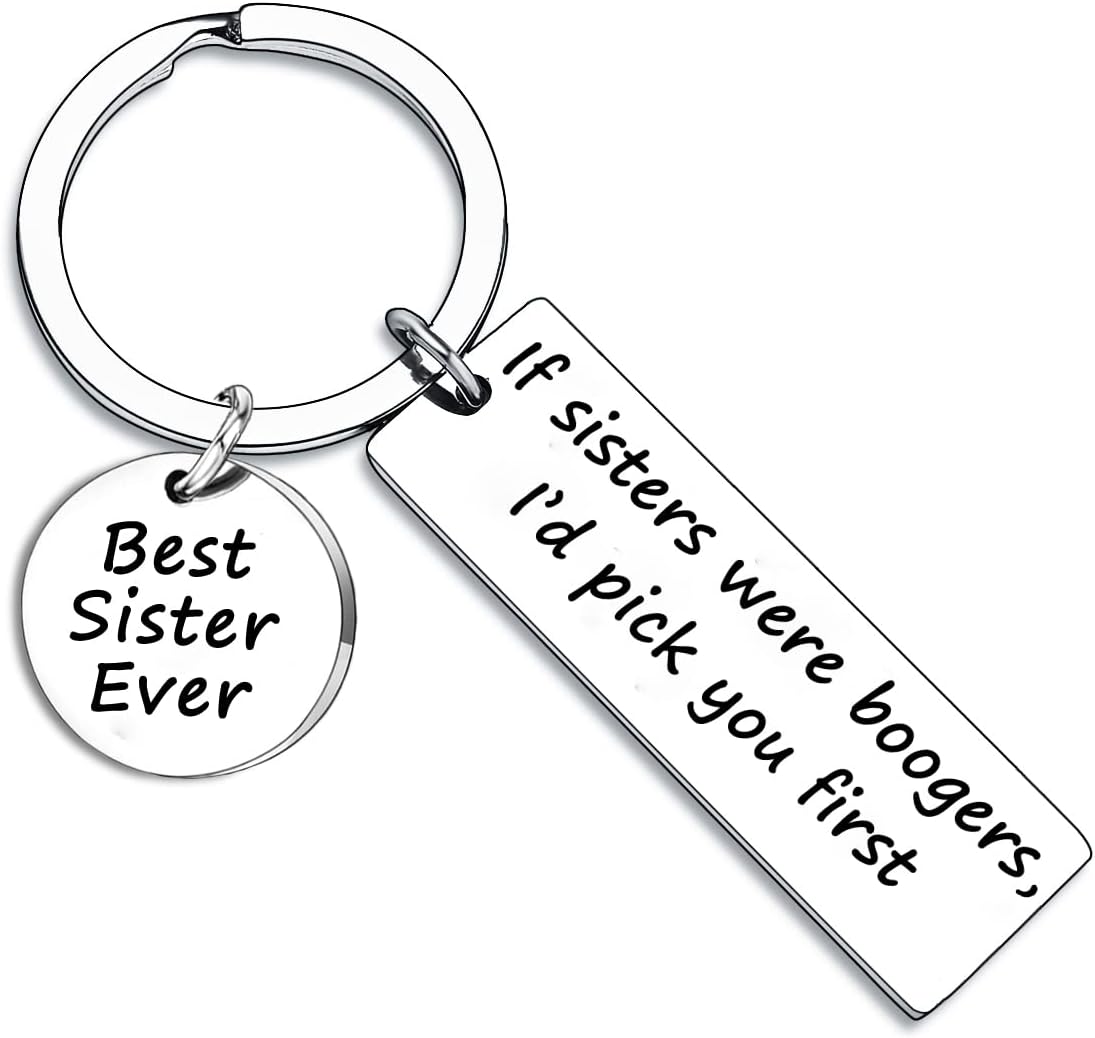 BESPMOSP Best Sister Ever keychain front view showing engraved tag and key ring.