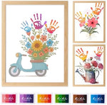 Completed handprint art bouquet displayed inside the included light wood frame