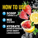 Body Fortress zero carb hydration powder jar emphasizing six essential electrolytes blend.