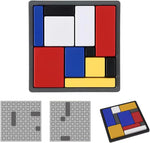 Bazuo logic puzzle brain teaser game front view showing colored blocks on the black base plate.