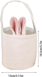 Close up of the plush velvet bunny ears on the white rope storage basket.