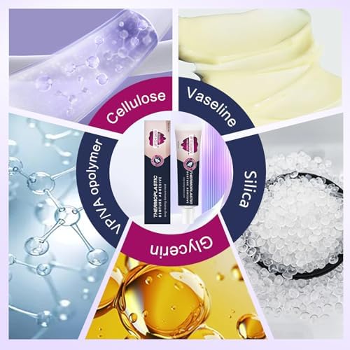 Waterproof denture adhesive for preventing food particles from trapped under gums.