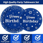 Navy blue and silver disposable forks for party table setting
