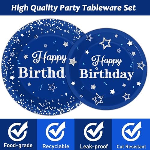 Navy blue and silver disposable forks for party table setting