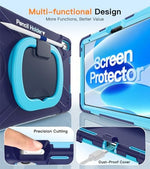 Back overview of military grade tablet shell with ergonomic hand grip mechanism