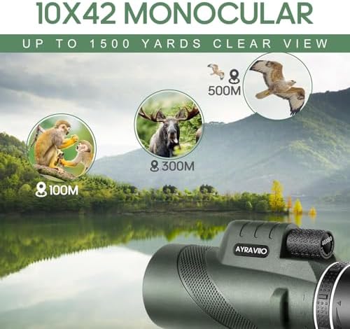 Ayraviio 10x42 monocular optical scope close up view of the premium BAK4 prism ocular lens