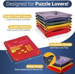Close up view of the premium corner snap fasteners on the Kraftex faux leather puzzle organizer.