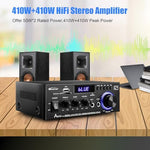Woopker AK45 Pro audio receiver showing the dual microphone input jacks and master volume tuning knobs