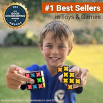 TOSY transformable sensory toy folded into a compact two by two puzzle cube configuration.