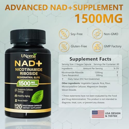 Side profile of Uncena 1500mg NAD+ supplement container