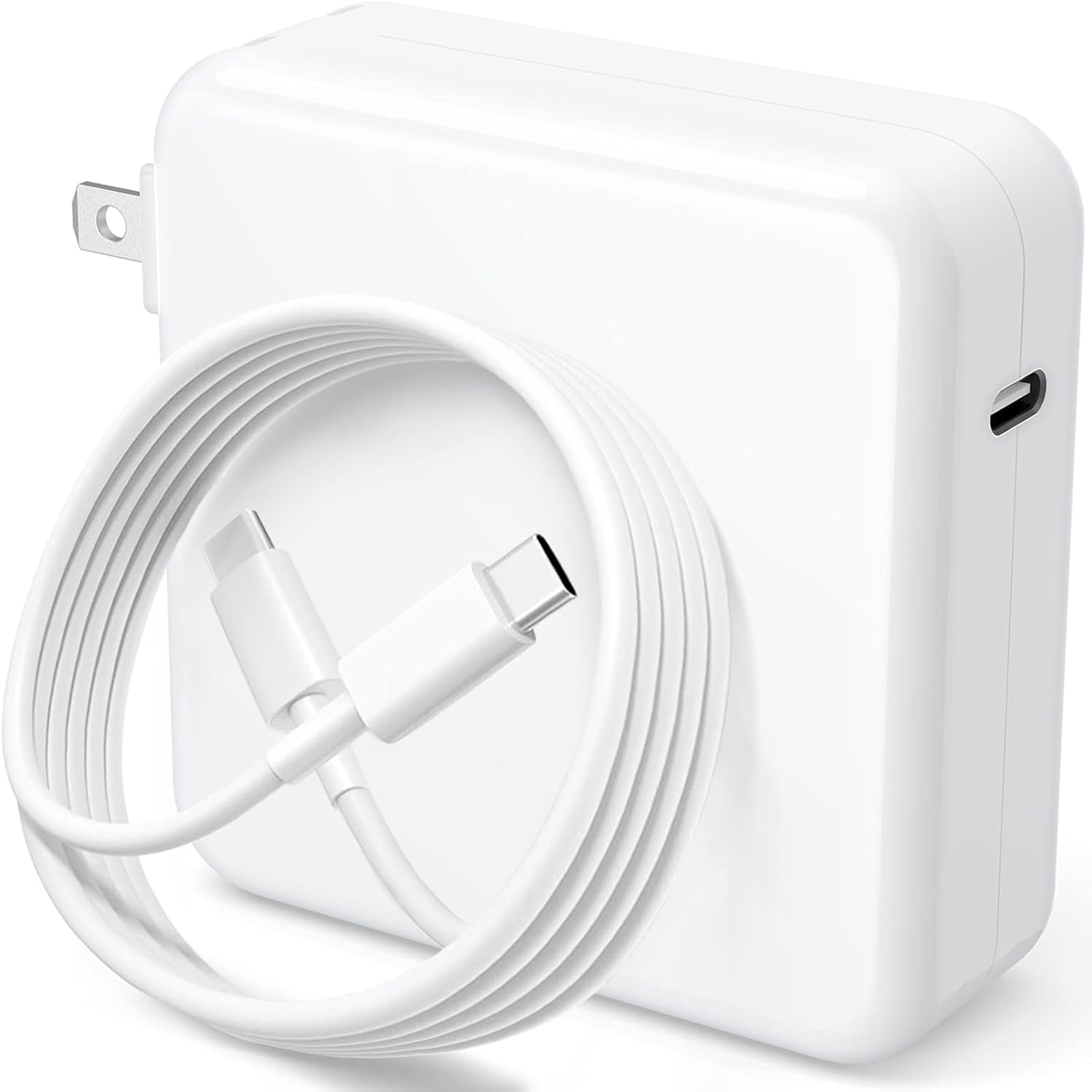 Basickaws 120W USB C Fast Charger front view showcasing the sleek white square adapter brick.