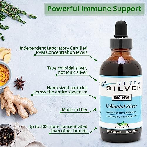 Authentic USA imported Ultra Silver Colloidal Silver packaging detailing laboratory certified concentration levels.