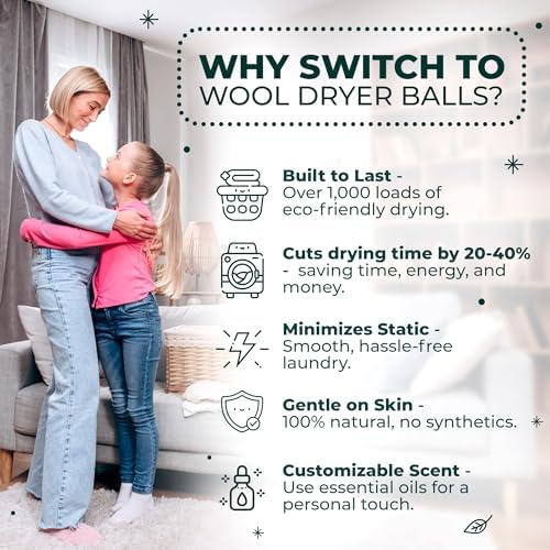 Hypoallergenic wool dryer balls safe for baby clothing and sensitive skin.