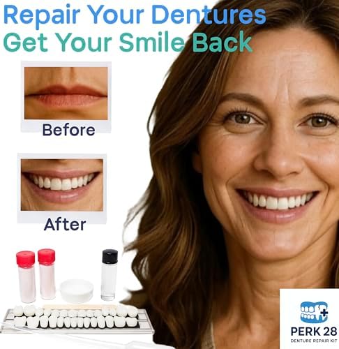 Close up of synthetic acrylic resin teeth included in the Perk repair kit.