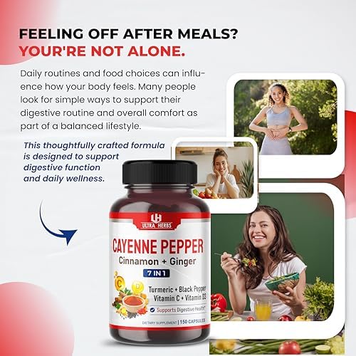 Cayenne Pepper 7 in 1 - with Ginger, Turmeric, Cinnamon, Black Pepper - Promotes Digestive System Function (150-day Supply (Pack of 1)) - Image 3