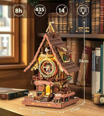 Finished ROKR cuckoo clock displayed on a wooden shelf