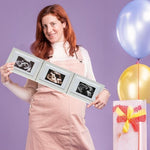 Close up view of the clear acrylic protective sheets on the Biubee sonography picture frame holding baby first photos.