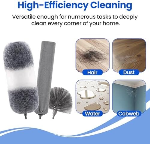 Extra-Long Dusters Kits with Extension Pole, 5 in 1 Cleaning Tools with Extendable Long Handle, Cobweb Duster, Microfiber Dusting Clothes for Gap, High Ceilings and Fans, Blinds, Cars and Furniture - Image 6