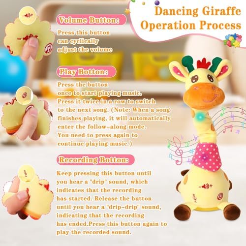 Close up of LLUKEME electronic musical giraffe toy
