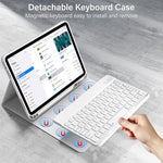 KVTVOU wireless rechargeable keyboard system highlighting the slim profile and magnetic attachment functionality
