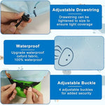 Side angle view of the aquatic themed kids activity table protector showing a snug windproof fit.