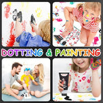 Washable black ink being rinsed off a baby's hand with soapy water.