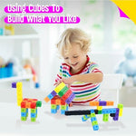 Construction play with 100 piece SpriteGru cube set