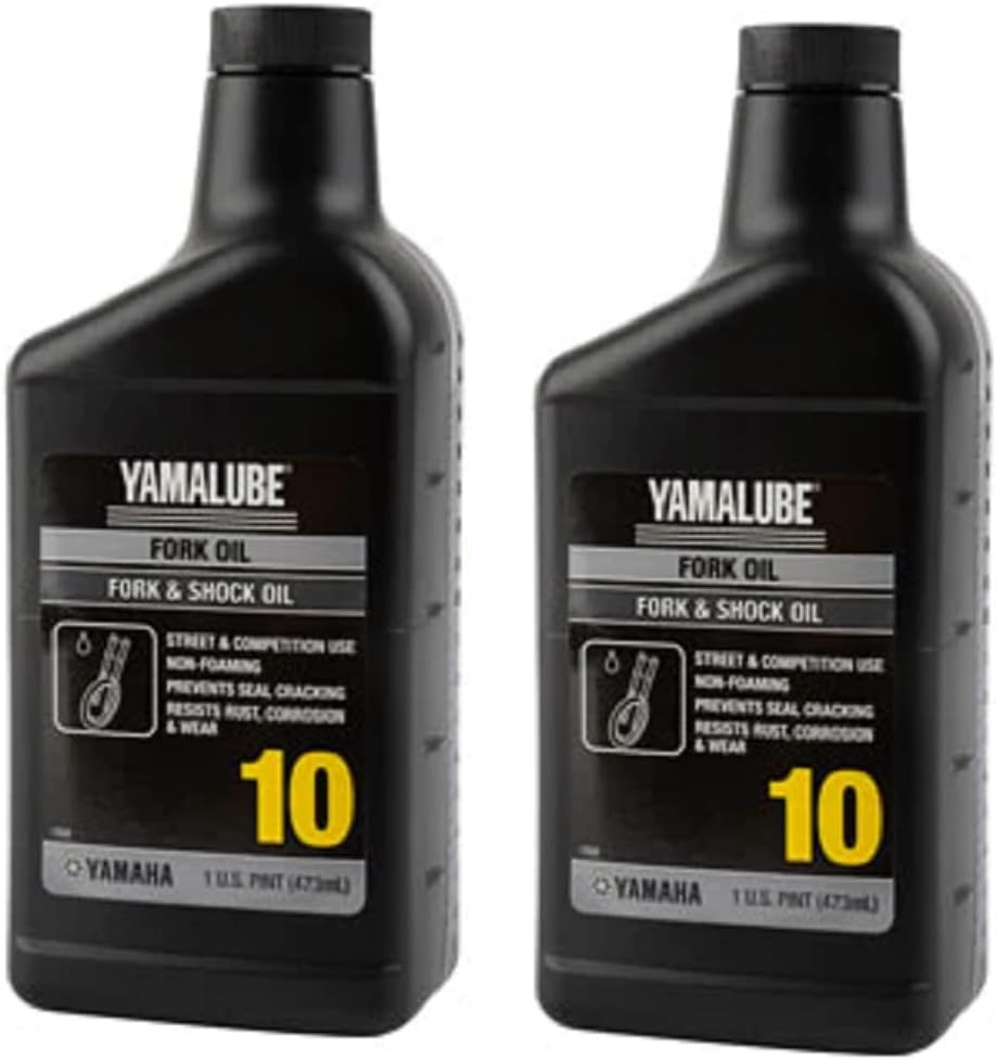 Yamaha Motor Yamalube 10 Weight Performance Fork Oil two bottle pack front view showcasing premium suspension fluid.