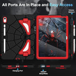 Auizotl durable tablet case in black and red showing precise port cutouts