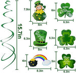 Durable metallic green foil hanging swirls hanging from a living room ceiling