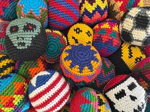 Close up view of the intricate handmade cotton stitch work on the Dirtbag footbag set