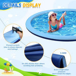 Giveuplay 2025 splash pad packaging box showing product dimensions and water spray height