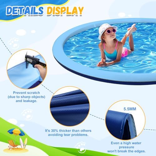 Giveuplay 2025 splash pad packaging box showing product dimensions and water spray height