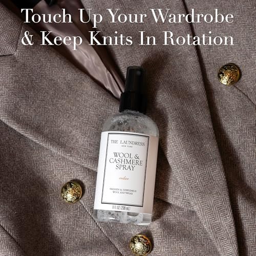 The Laundress non toxic sweater spray close up view highlighting packaging details