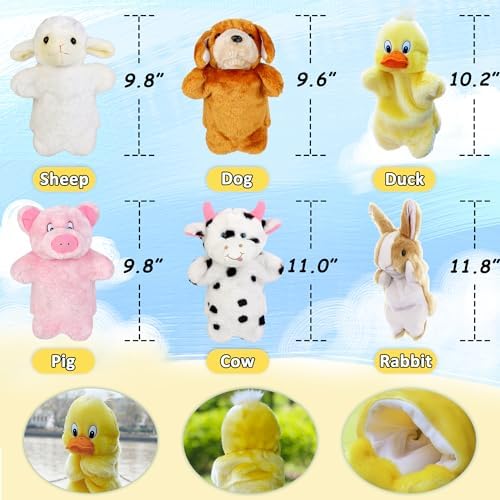 RIY plush duck and cow hand puppets for toddlers