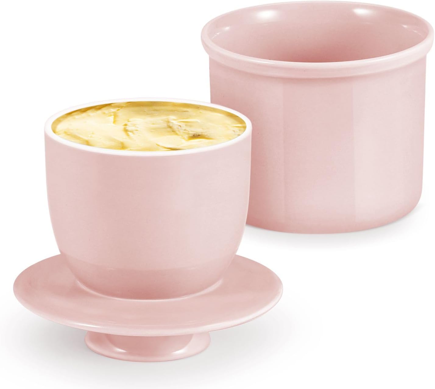 Flexzion French butter crock front view in pink porcelain