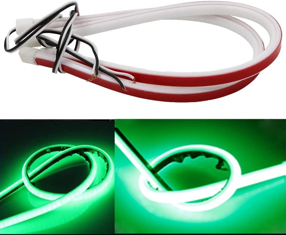 YSY ultrafine DRL flexible car LED strip front view showcasing the green glow.